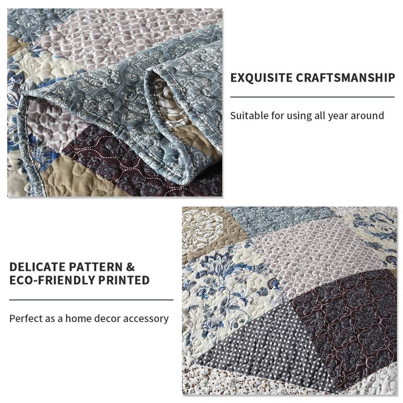 Travan 3-Piece Queen Quilt Set Quilted Bedspread Oversized Microfiber Lightweight Coverlet Set with Shams Reversible Printed Coverlet Bedding Set for All Season, Slate Blue, Queen Size - Image 4